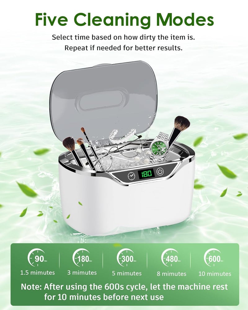 ByteRoll Ultrasonic Jewelry Cleaner, 24oz (700ml) Ultrasonic Cleaner with 48kHz High-Frequency, 5 Cleaning Modes, 304 Stainless Steel Tank, for Jewelry, Eyeglasses, Dentures, Coins, Watch Bands, Ring - Image 2
